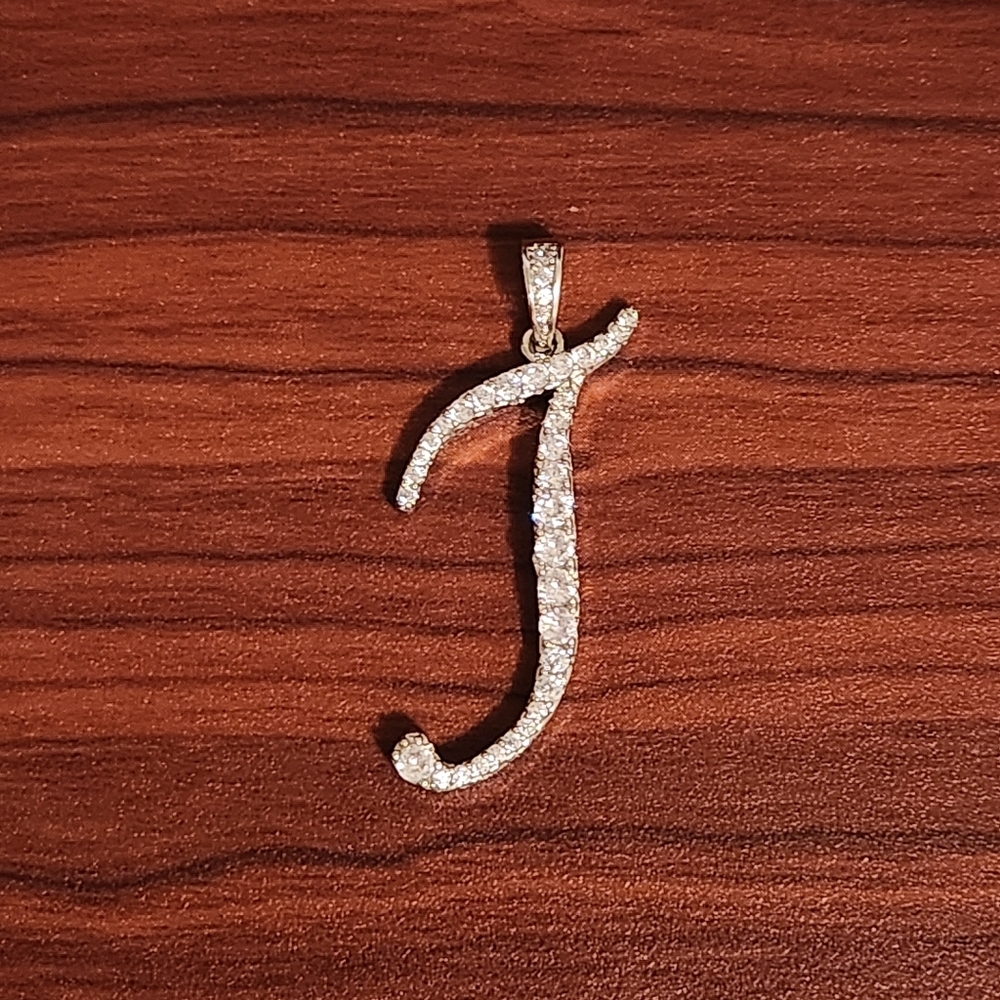 Silver Rhinestone T Pendant